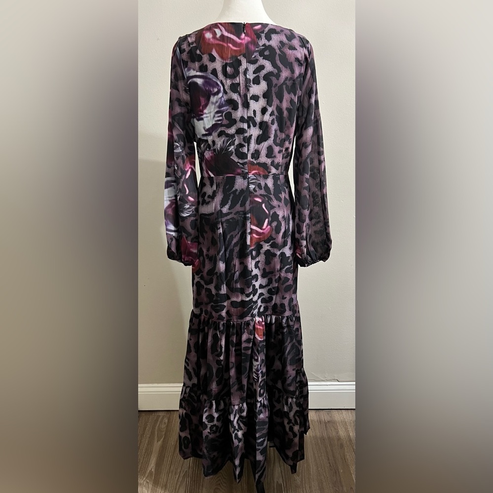 Floral Animal Print Long Sleeve V Neck Cut Out Maxi Dress - Picture 6 of 16